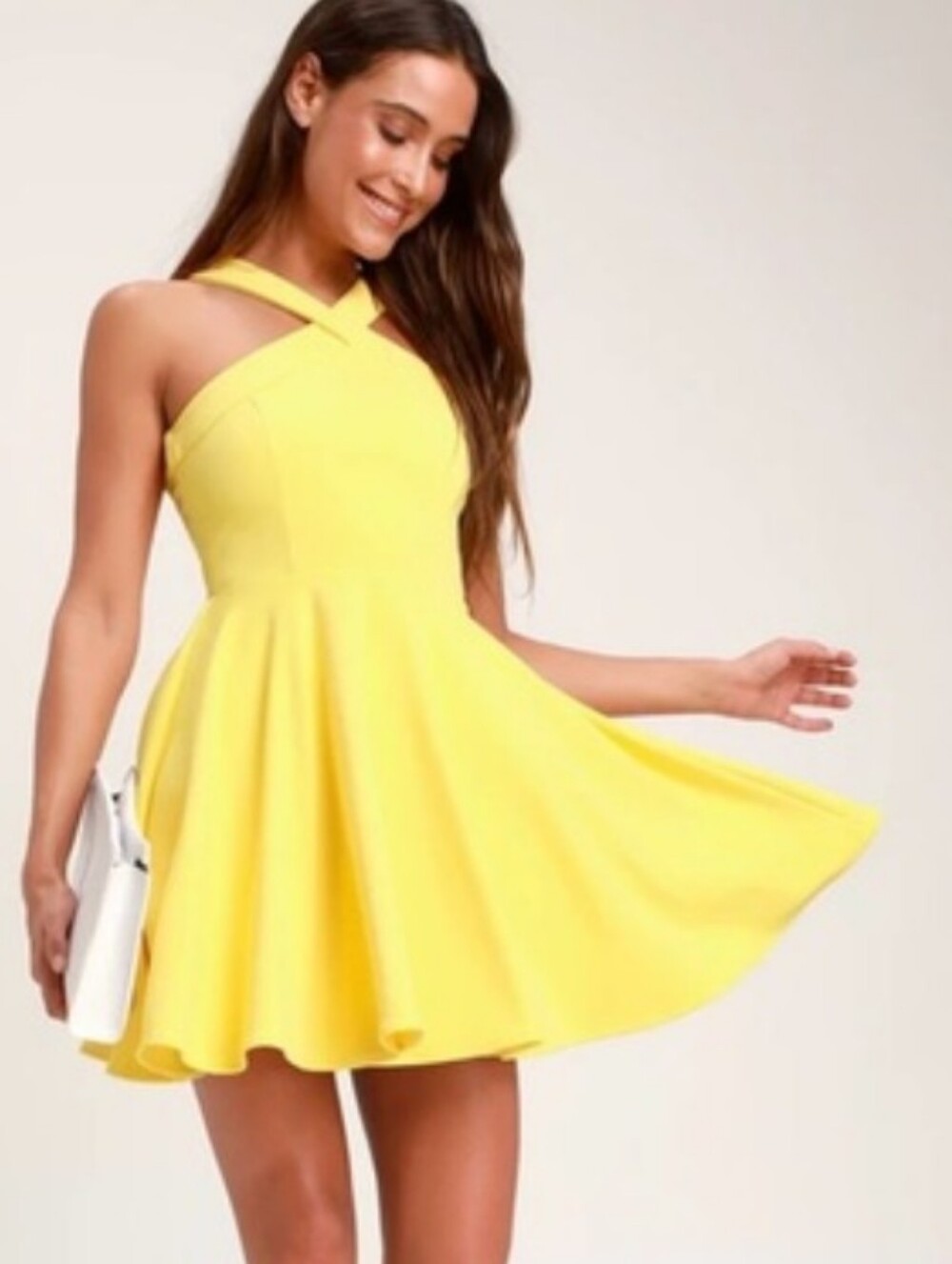 Lulu's Yellow Cross-Strap Skater Dress